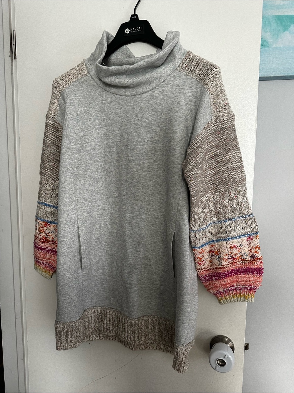 Anthropologie Daily Practice Sweater with Multicolor Knit Sleeves Size M Petite